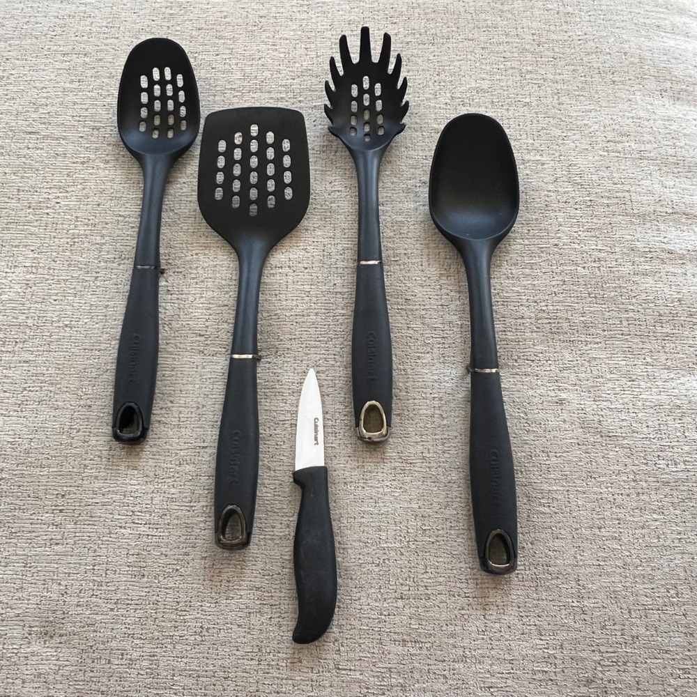 Cuisinart 5 Piece Kitchen Utensil‎ Set Black Nylon Tools and Paring Knife
